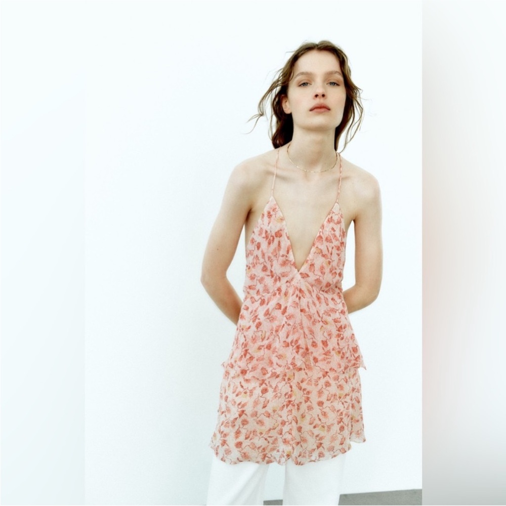 Zara Pink and Yellow Patterned Dress